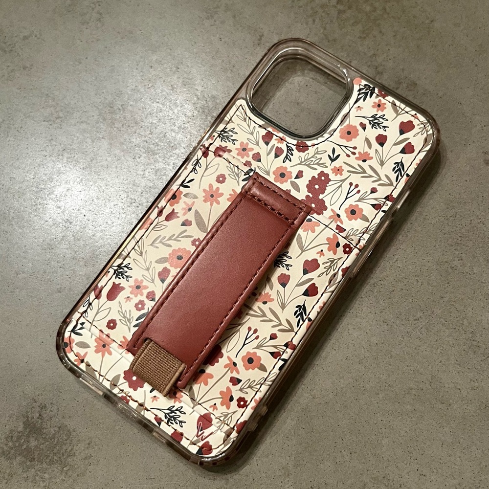 Floral Pattern Phone Case with Brown Strap